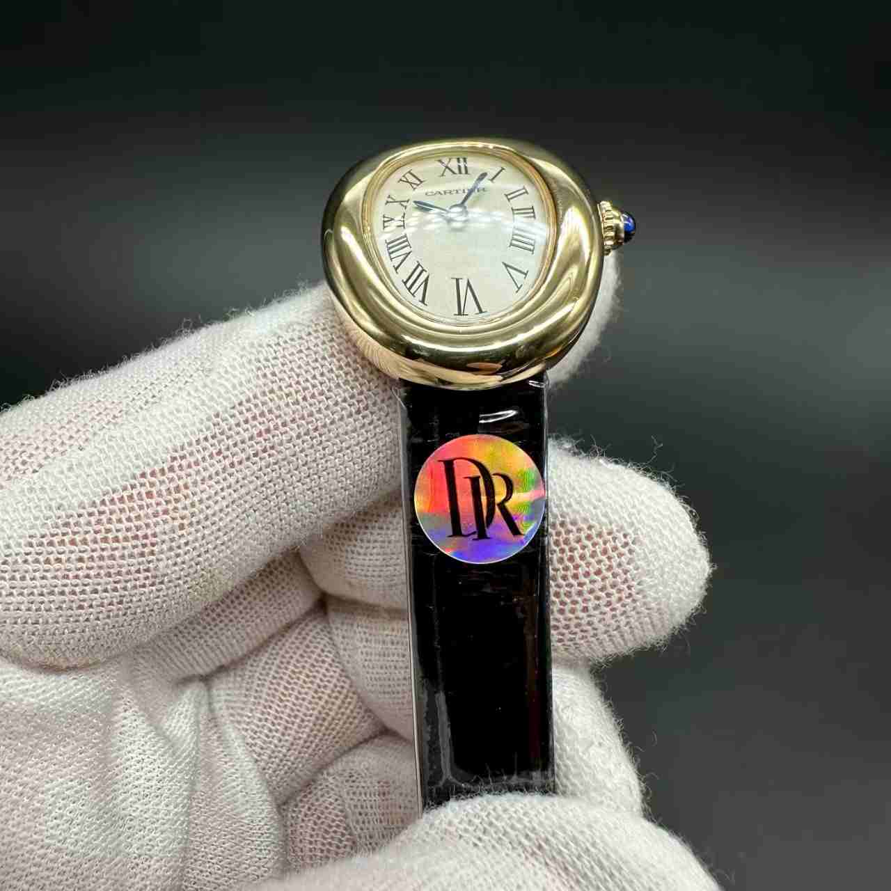 Cartier Swiss quartz DR factory yellow gold case 23mm black leather strap women watch B10