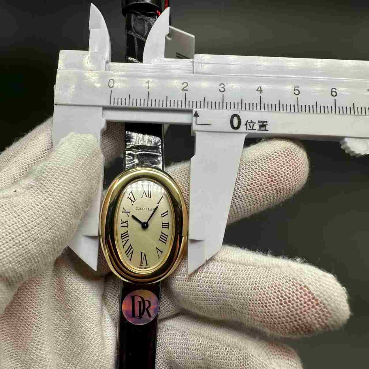 Cartier Swiss quartz DR factory yellow gold case 23mm black leather strap women watch B10