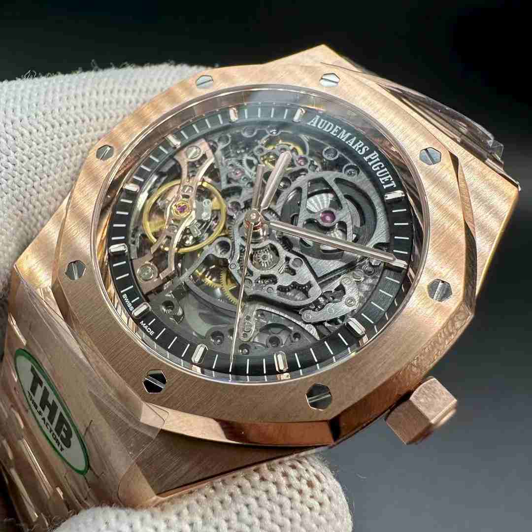 AP Royal Oak 15407OR THB new version Cal.3132 automatic movement Rose gold case 41mm Skeleton openwork dial two balance wheels.  E80