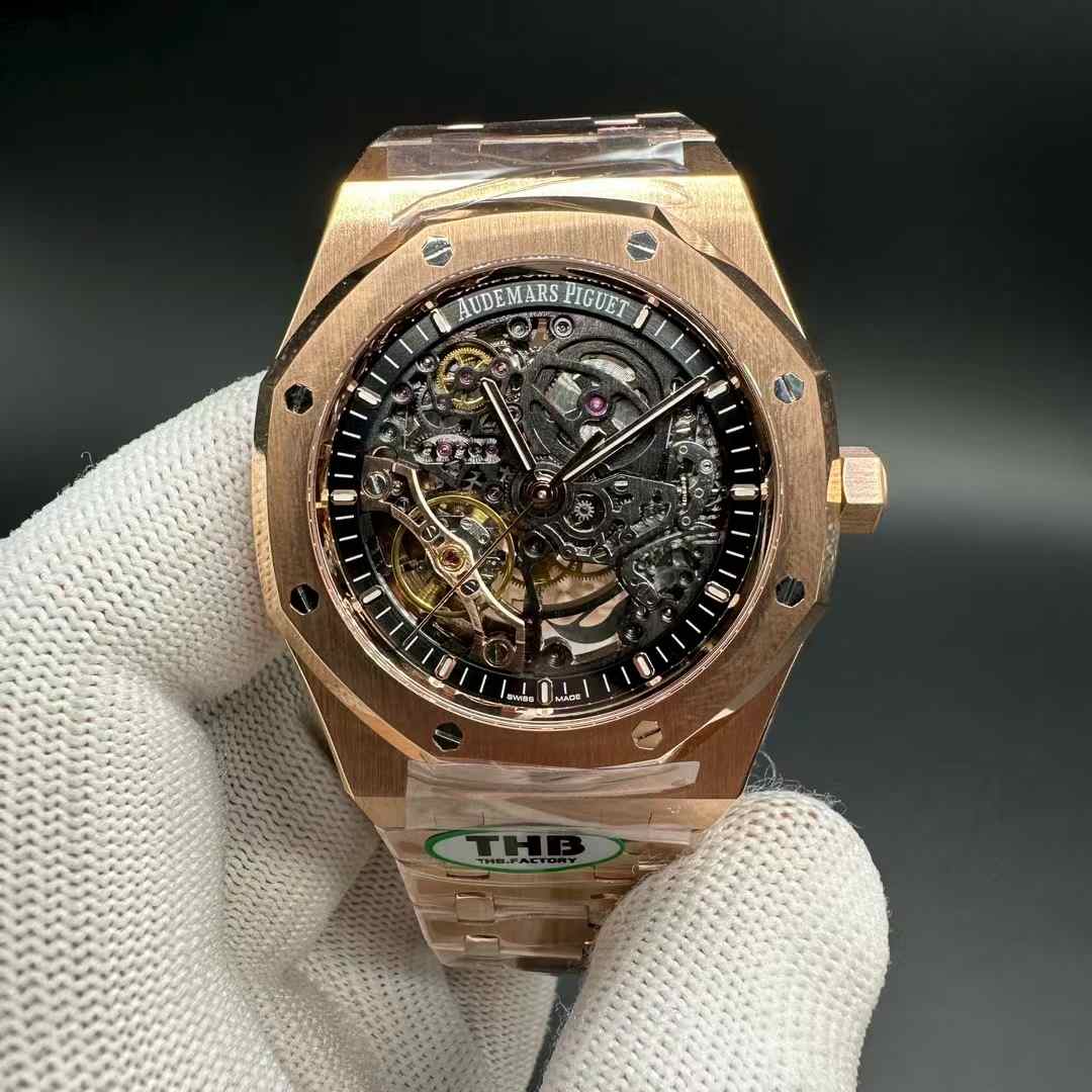 AP Royal Oak 15407OR THB new version Cal.3132 automatic movement Rose gold case 41mm Skeleton openwork dial two balance wheels.  E80