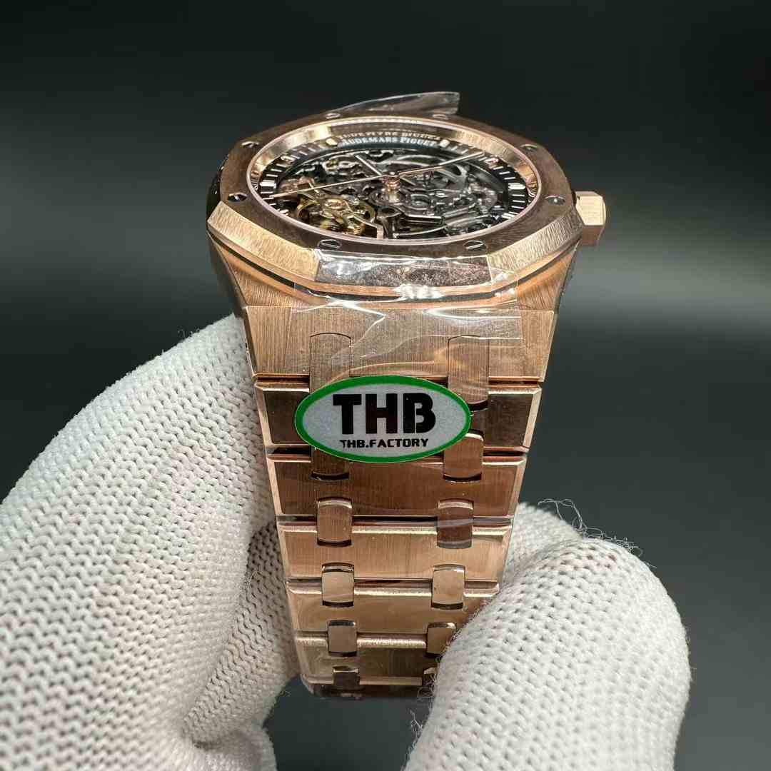 AP Royal Oak 15407OR THB new version Cal.3132 automatic movement Rose gold case 41mm Skeleton openwork dial two balance wheels.  E80