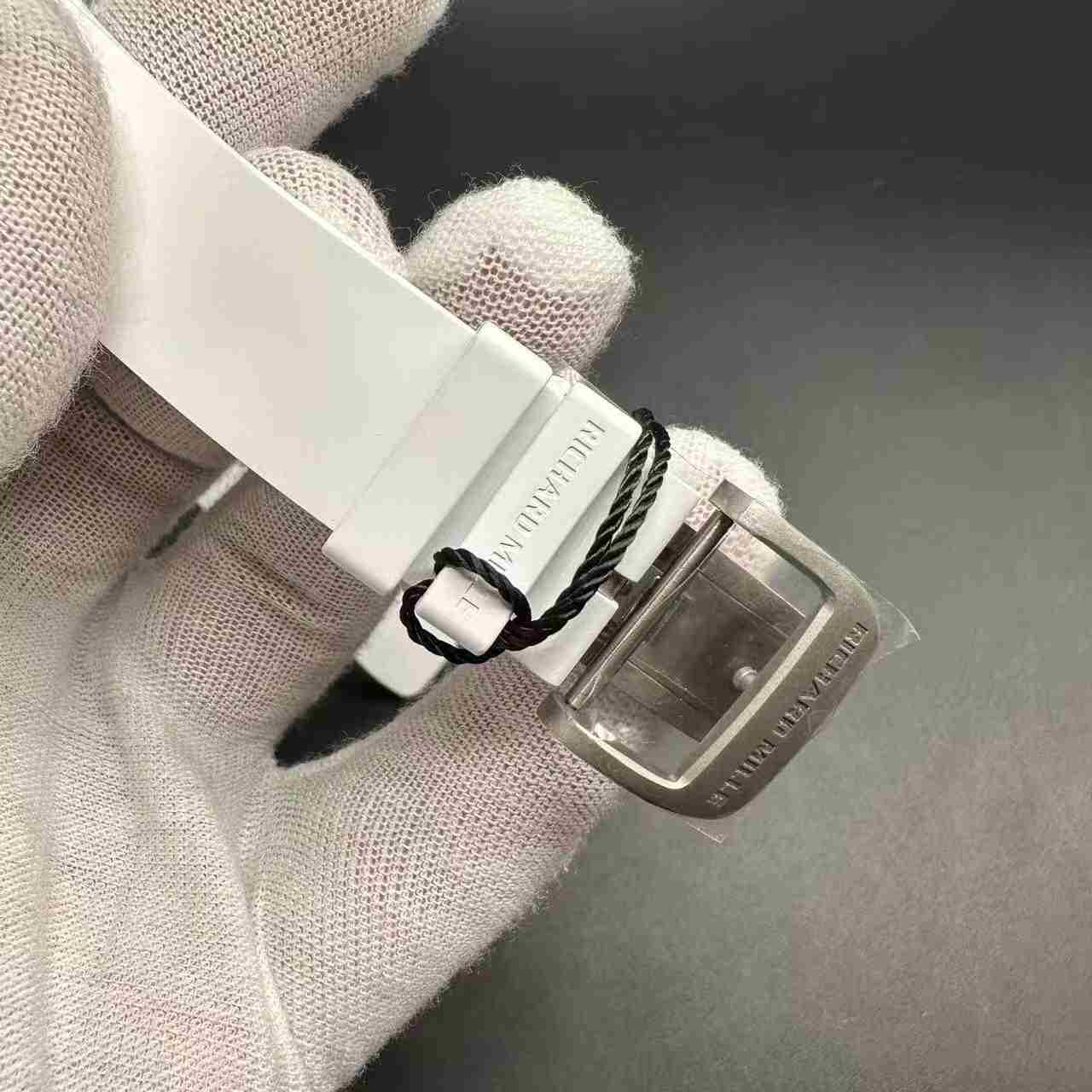 RM61-01 CA-ATZ skeleton tourbillon white ceramic case 50mm transparent dial white rubber strap. G80