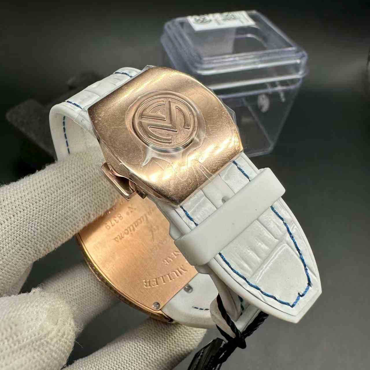 FM V45 ABF 2824 automatic Diamonds rose gold case White dial White rubber strap. C50