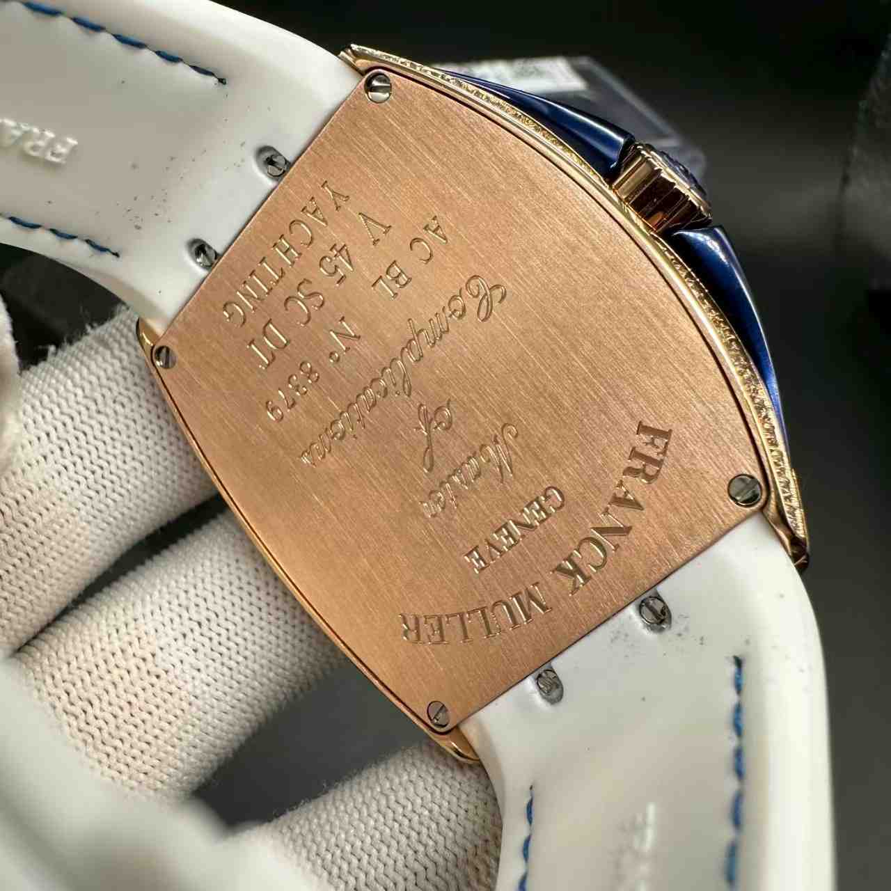 FM V45 ABF 2824 automatic Diamonds rose gold case White dial White rubber strap. C50