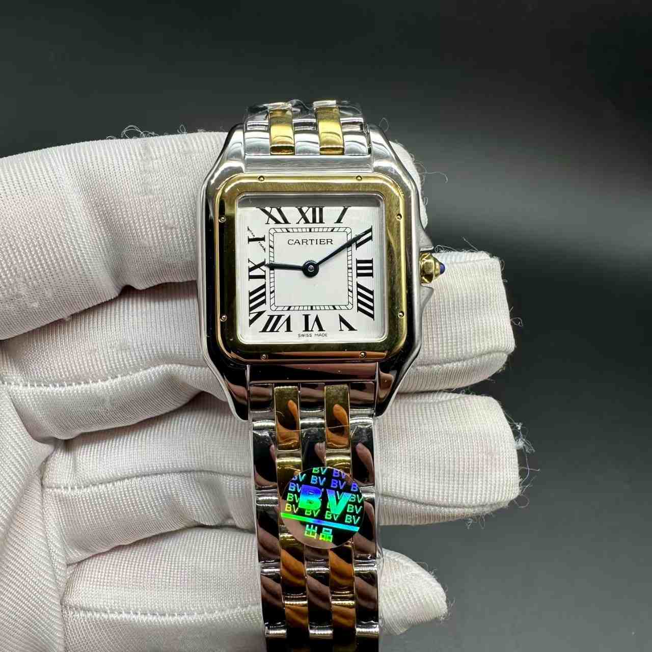 Cartier Tank 27mm BV factory Swiss quartz two tone gold women watch. B00