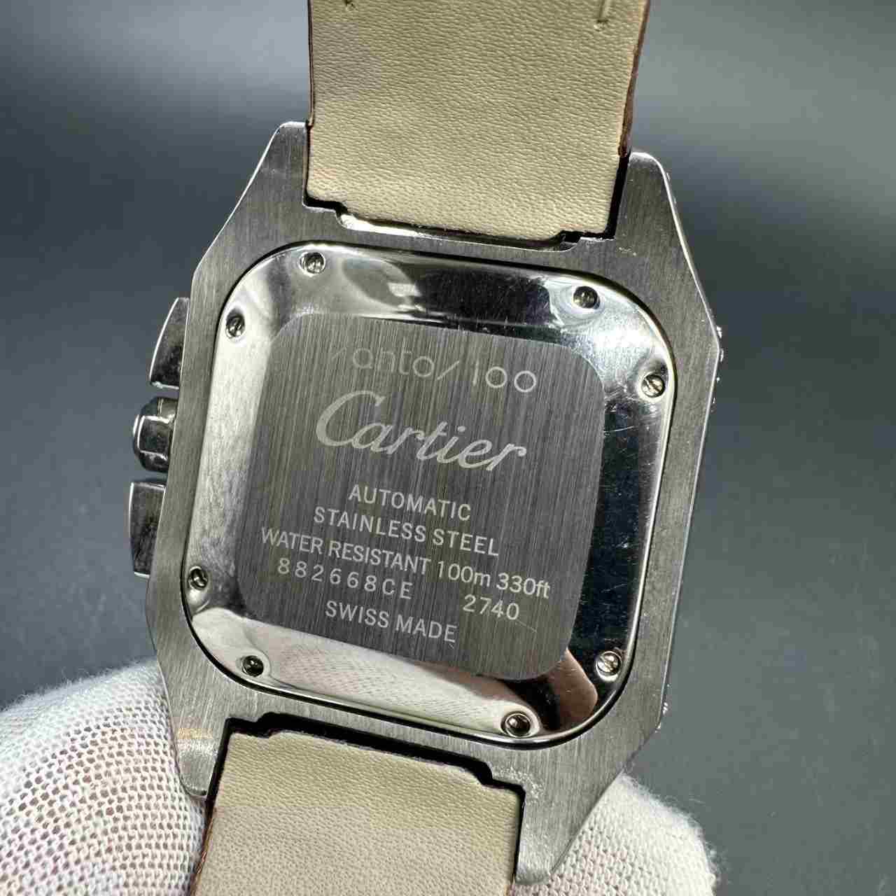 Santos VK Quartz diamonds 2tone gold case 44mm gold dial brown leather strap. 175$