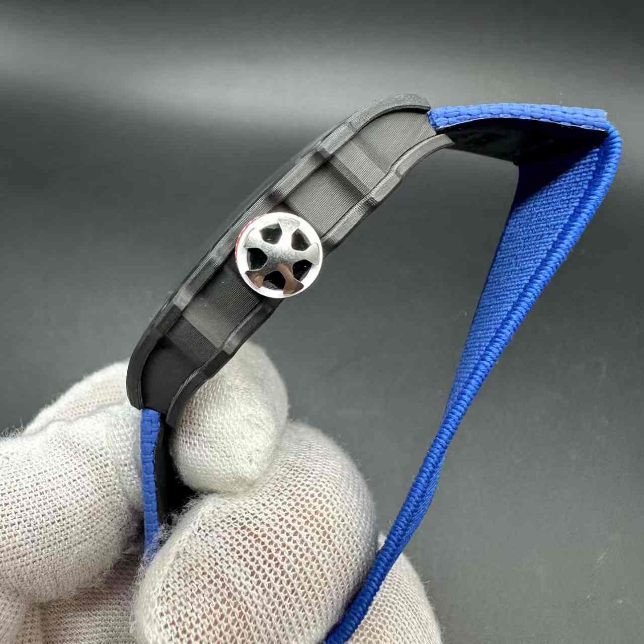 RM67-02 super clone automatic thin case 38*47*9mm Black carbon skeleton dial blue fabric strap 39g 2500$