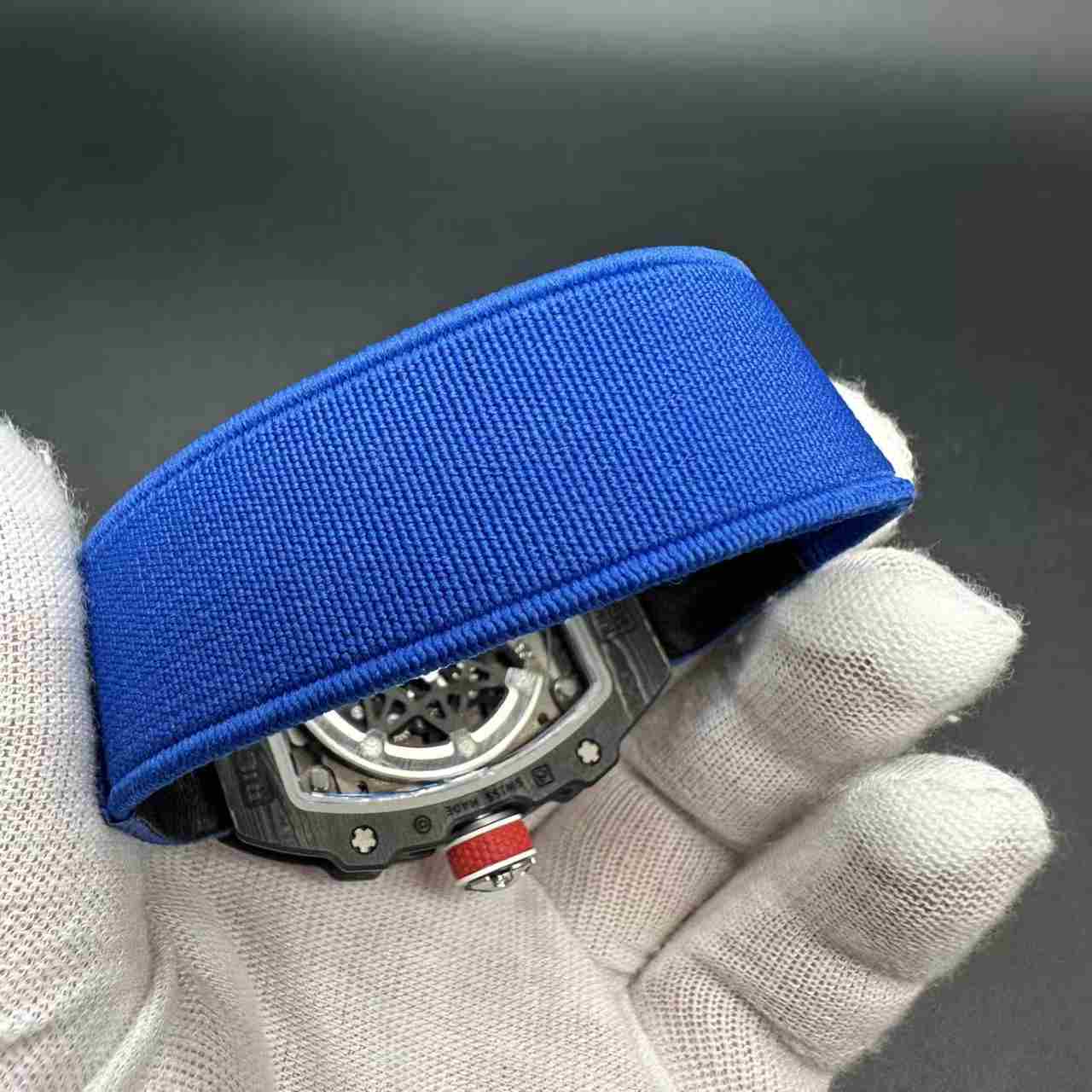 RM67-02 super clone automatic thin case 38*47*9mm Black carbon skeleton dial blue fabric strap 39g 2500$