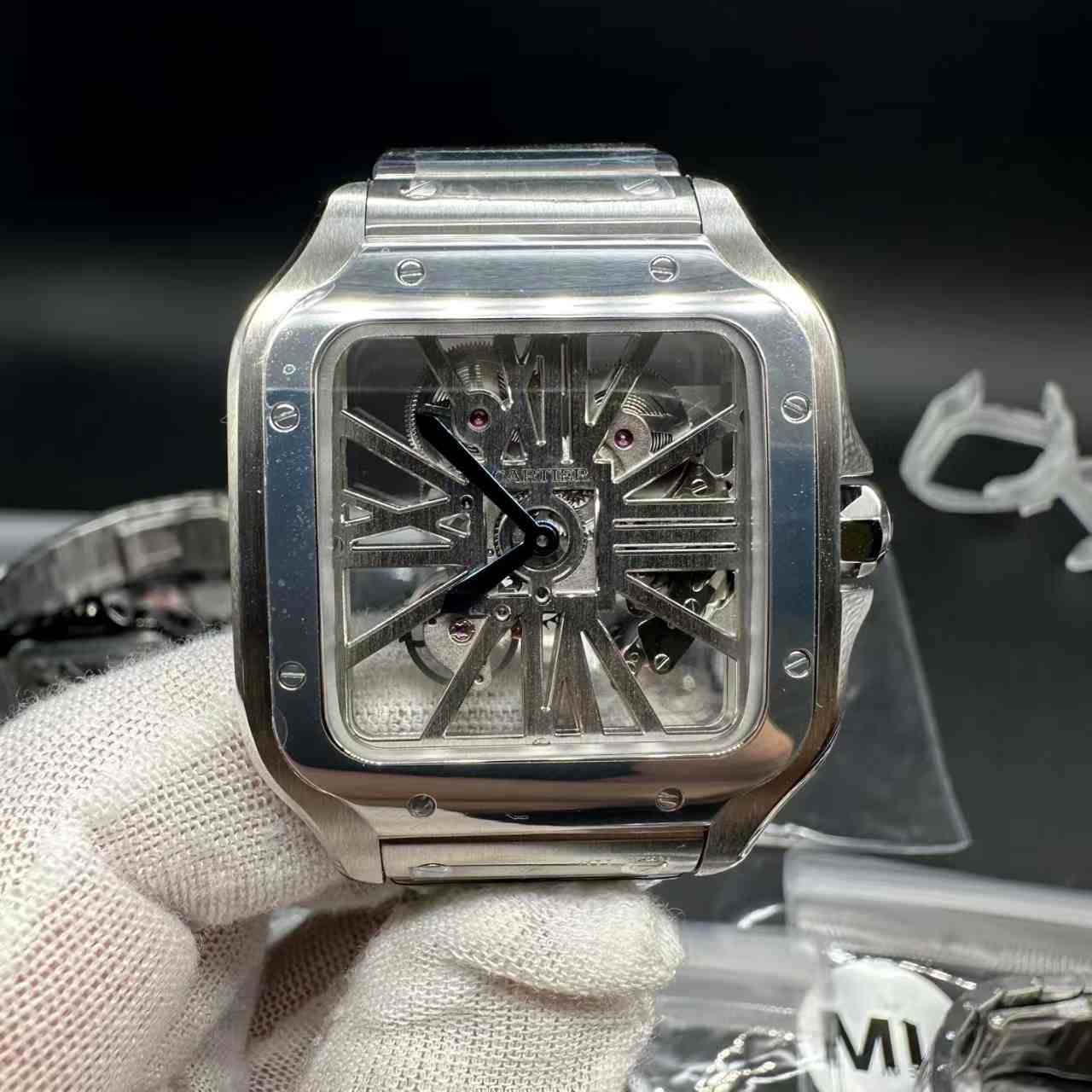 Santos super clone ML mechanical movement skeleton green /silver dial. 698$