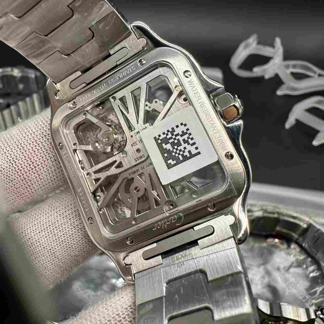 Santos super clone ML mechanical movement skeleton blue/black dial. 698$