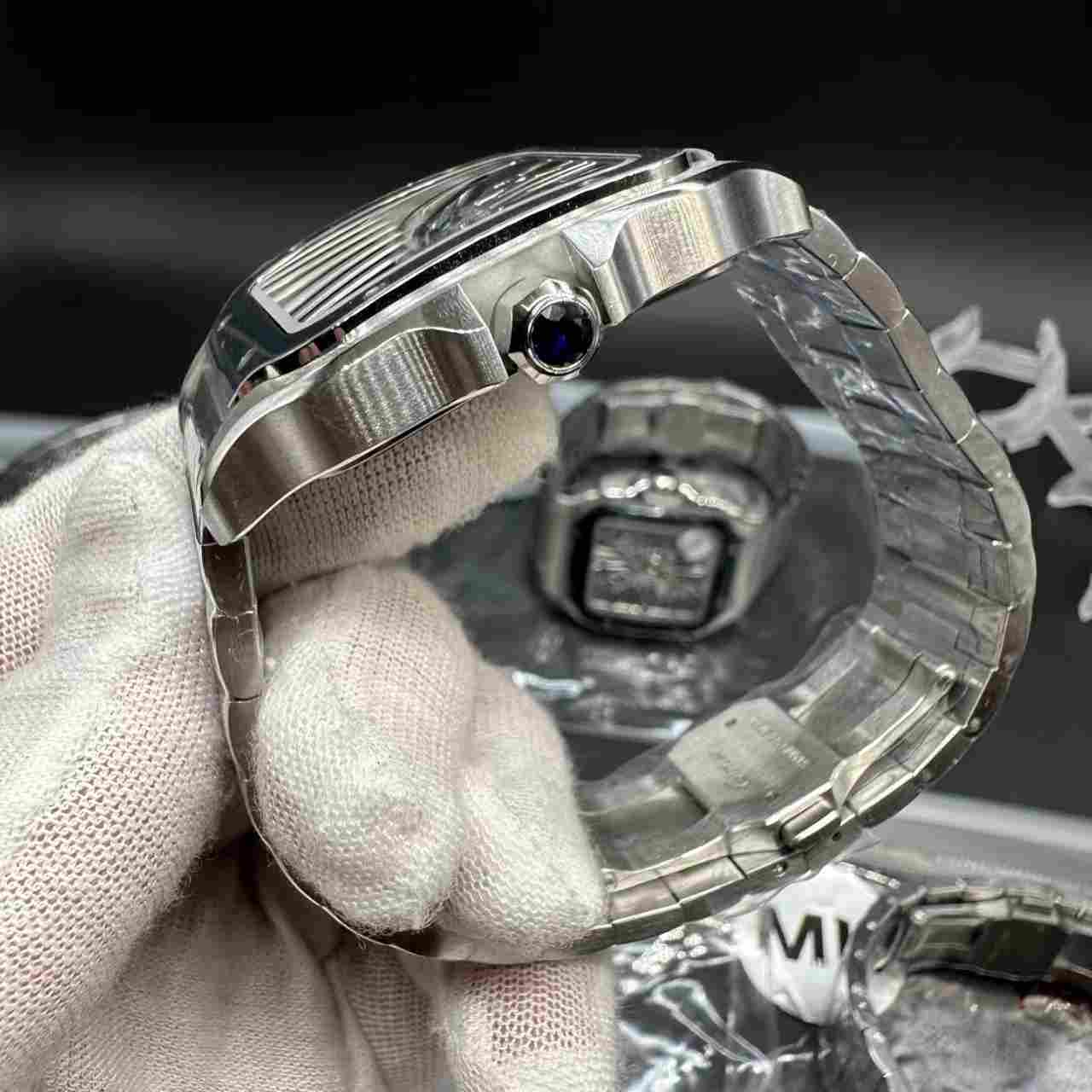 Santos super clone ML mechanical movement skeleton green /silver dial. 698$