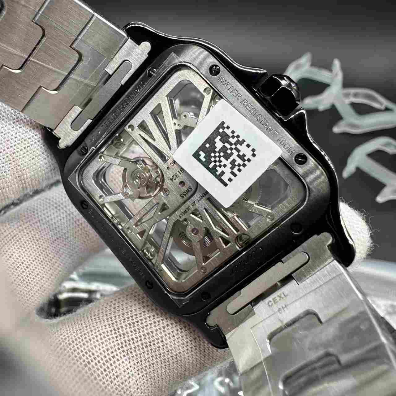 Santos super clone ML mechanical movement skeleton blue/black dial. 698$