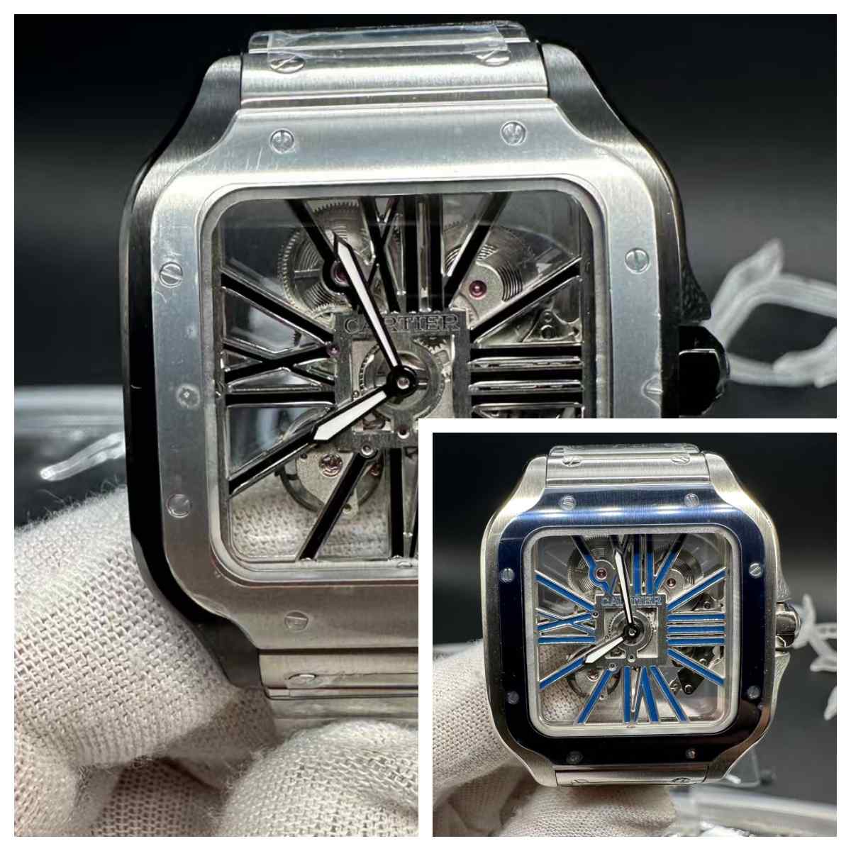 Santos super clone ML mechanical movement skeleton blue/black dial. 698$