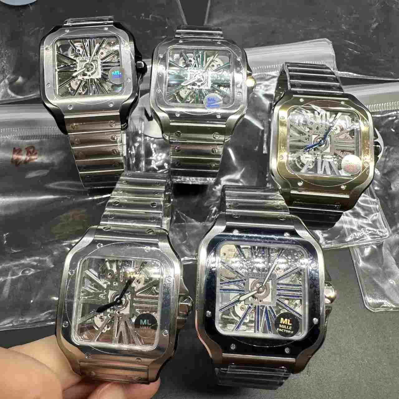 Santos super clone ML mechanical movement 2tone gold case skeleton dial. 698$