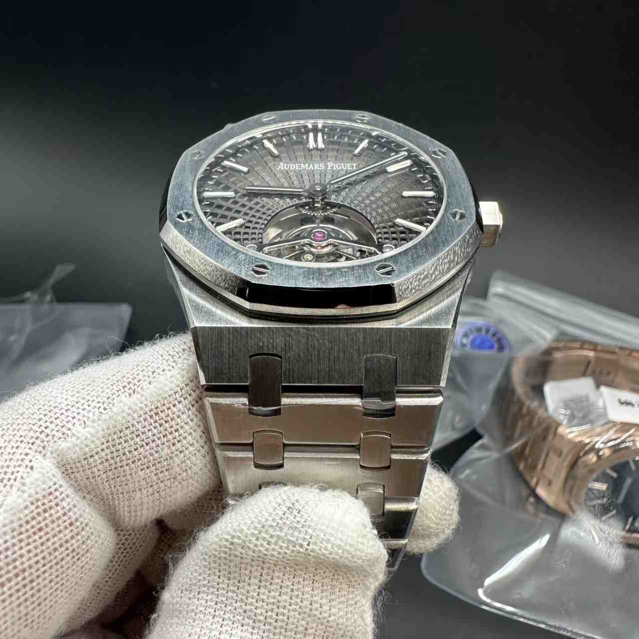 AP Royal Oak 26530TI BBS factory Flying Tourbillon hands-winding Steel case 41mm Gray dial.  750$