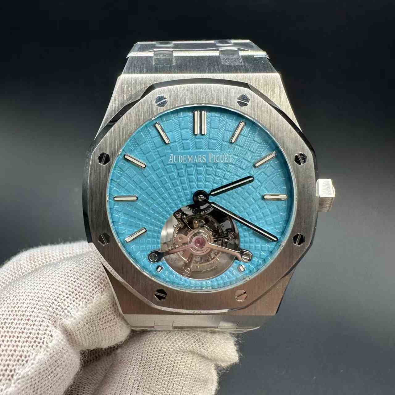 AP Royal Oak 26530TI BBS factory Flying Tourbillon hands-winding Steel case 41mm Tiffany blue dial.  750$