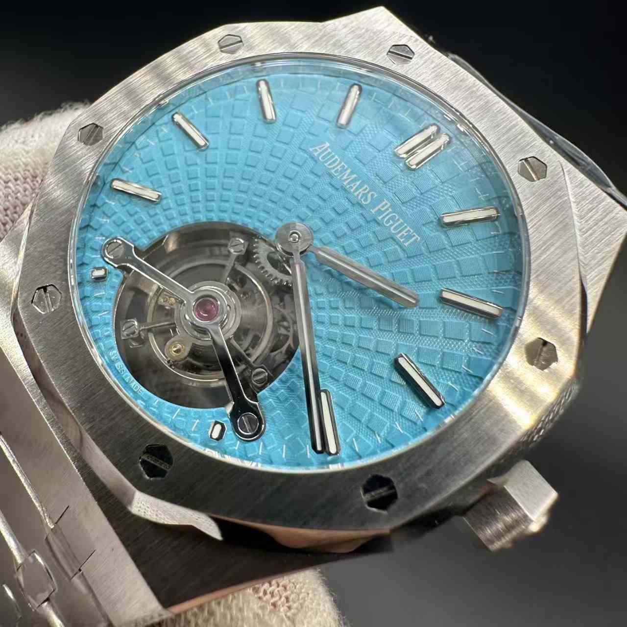 AP Royal Oak 26530TI BBS factory Flying Tourbillon hands-winding Steel case 41mm Tiffany blue dial.  750$