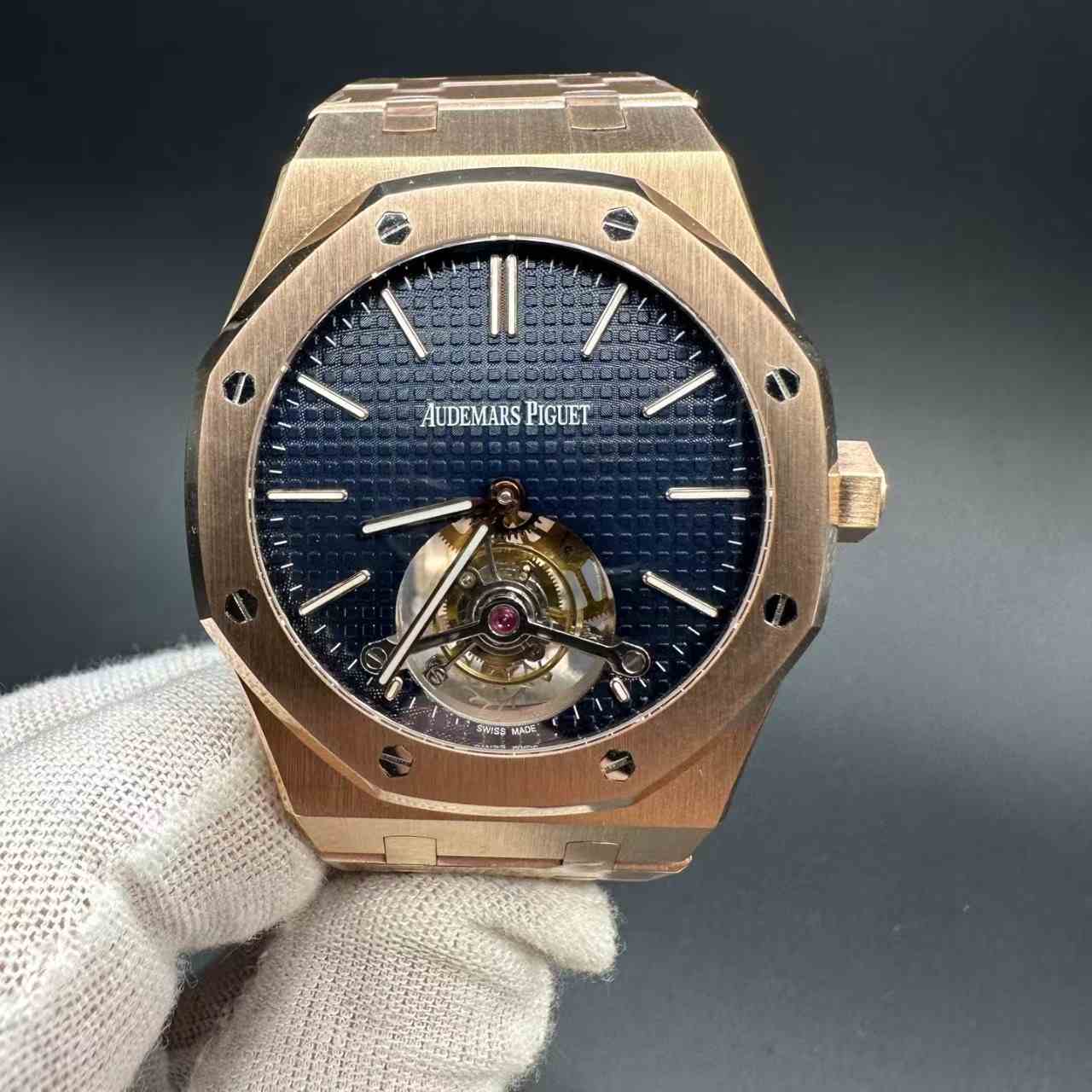 AP Royal Oak 26530TI BBS factory Flying Tourbillon hands-winding Rose gold case 41mm Blue dial.  750$