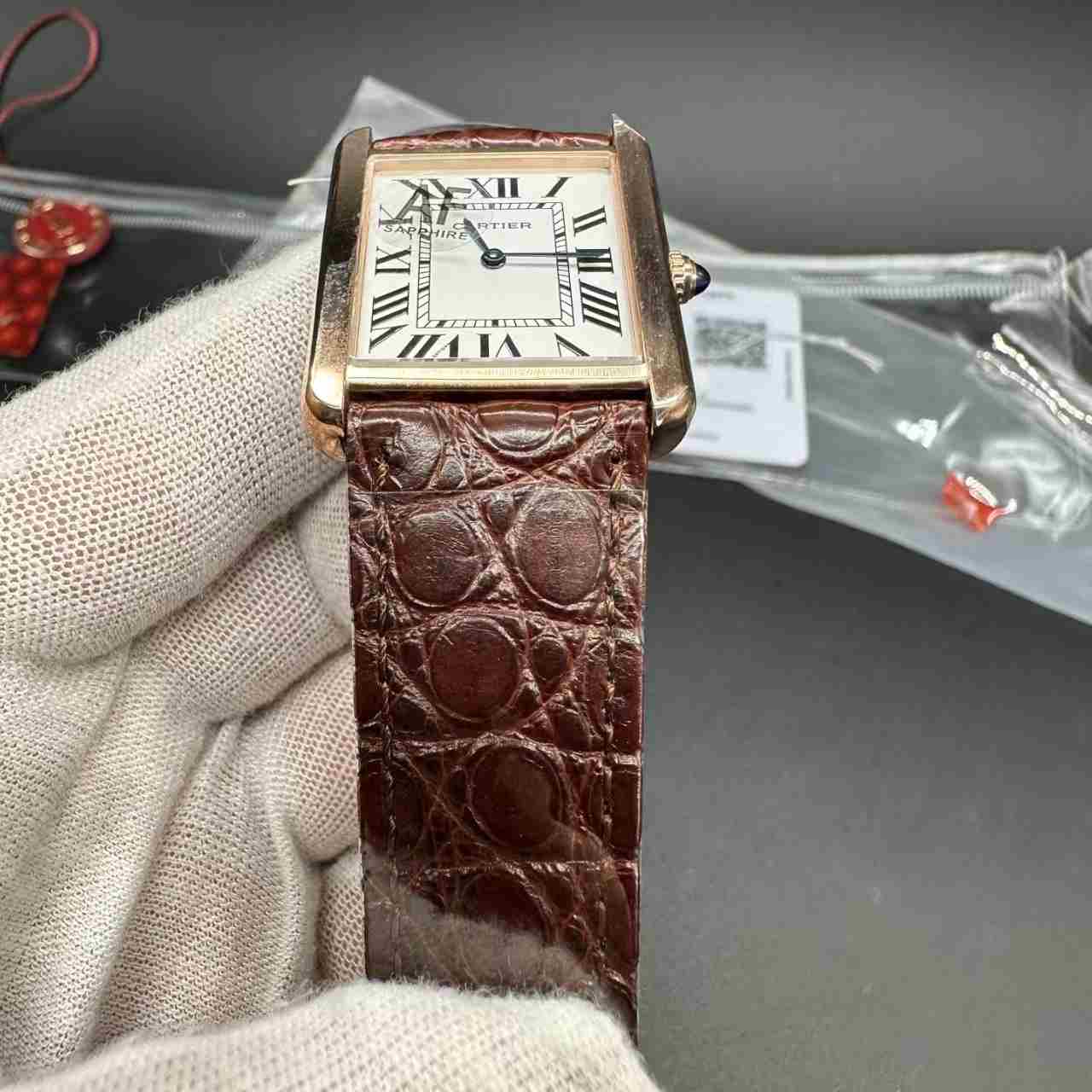Cartier Tank AF Swiss Quartz super clone rose gold case 27mm white dial brown leather strap. 200$