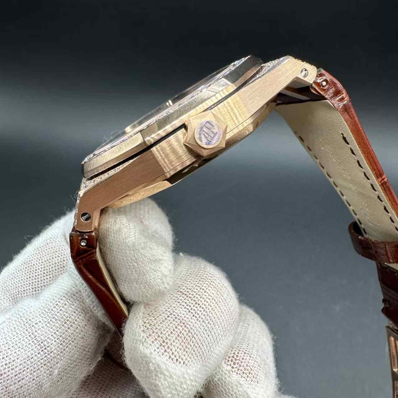 AP super clone 3120 automatic Moissanite diamonds rose gold 41mm brown leather strap. 1500$