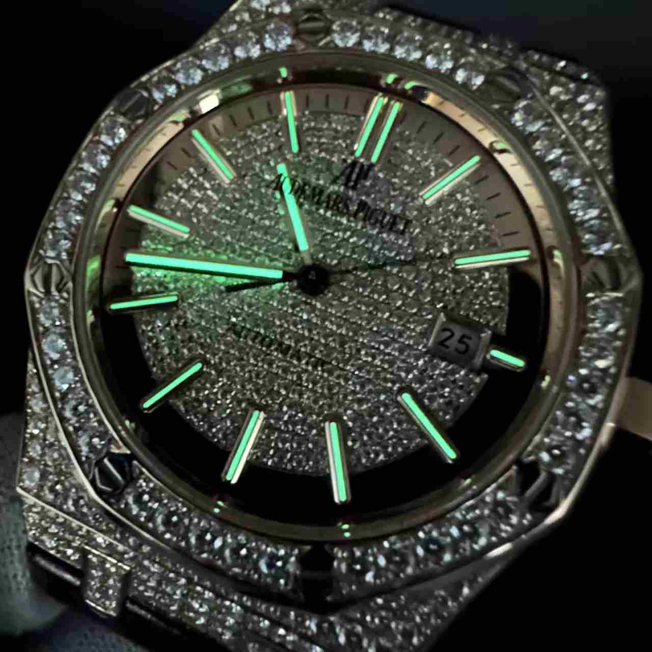 AP super clone 3120 automatic Moissanite diamonds rose gold 41mm brown leather strap. 1500$