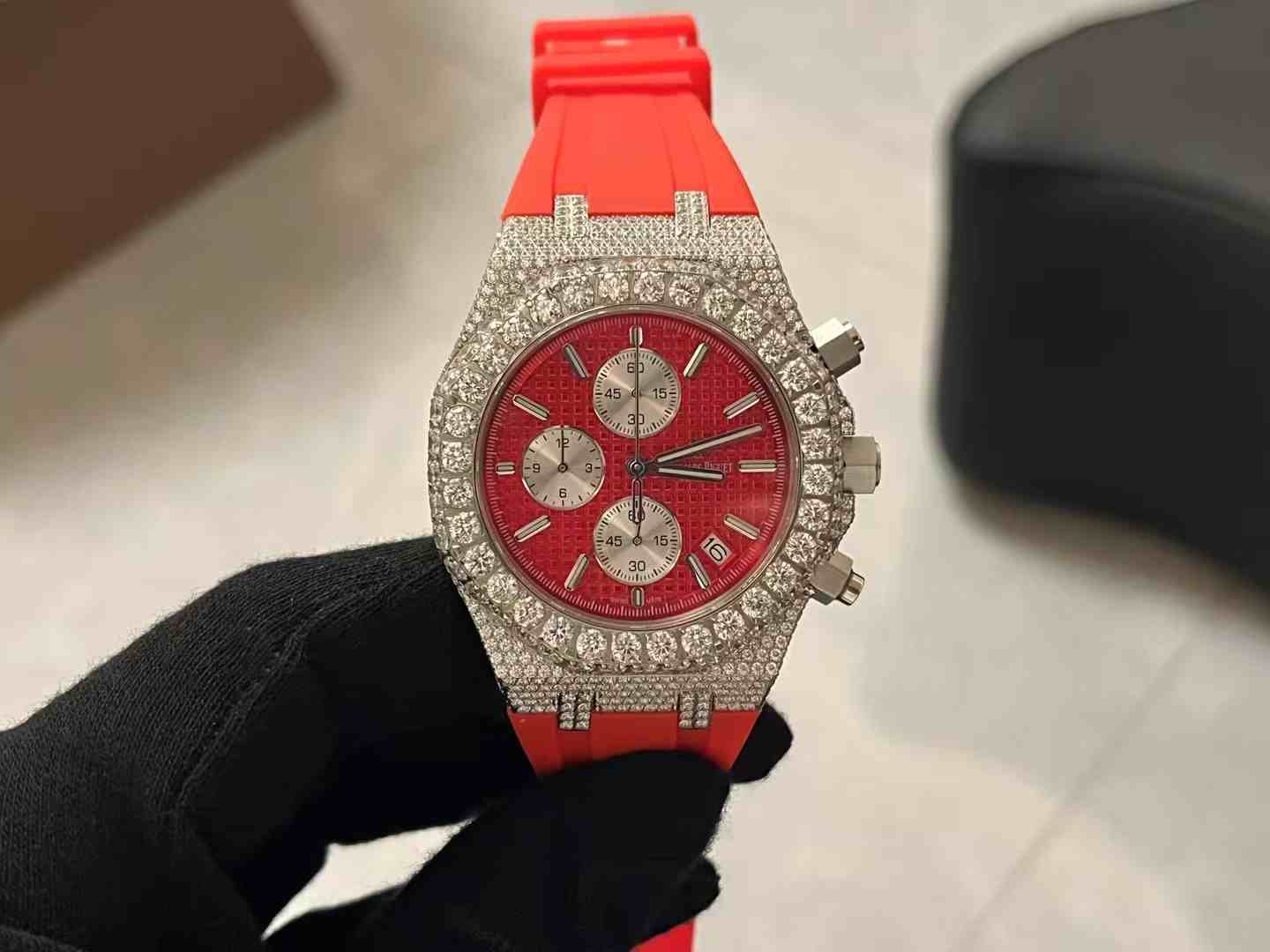AP AAA quartz movement CZ diamonds silver case 42mm with rubber strap different colors. 350$