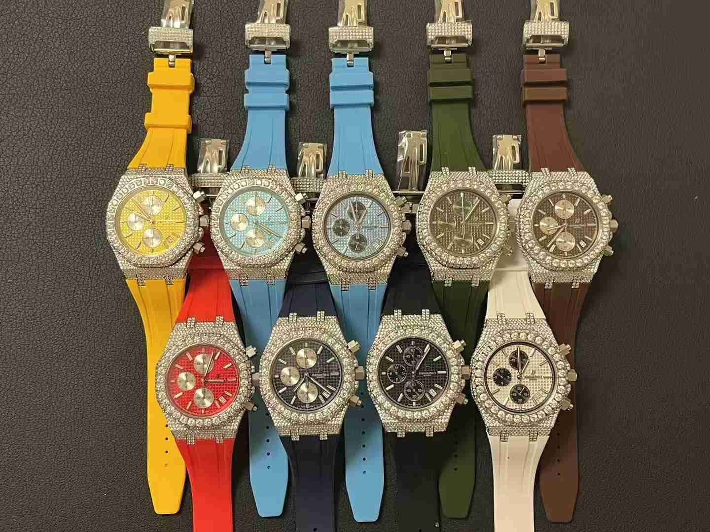 AP AAA quartz movement CZ diamonds silver case 42mm with rubber strap different colors. 350$