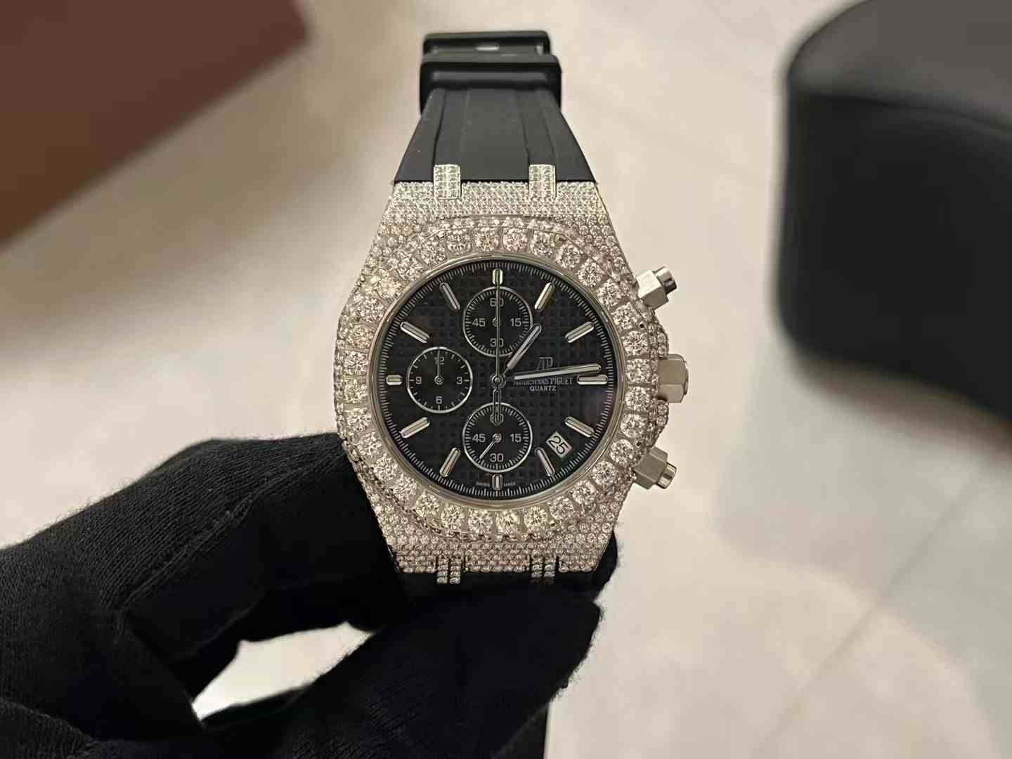 AP AAA quartz movement CZ diamonds silver case 42mm with rubber strap different colors. 350$