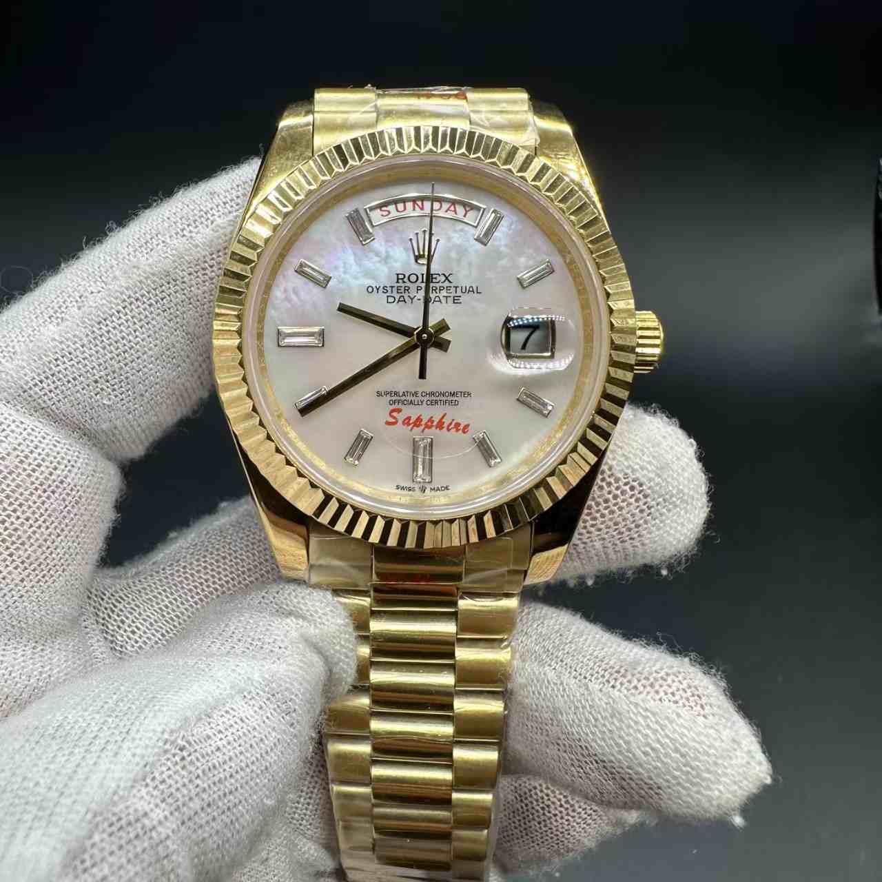 Daydate GD factory Miyota automatic AAA+ gold case 40mm white pearl dial President band. 136$