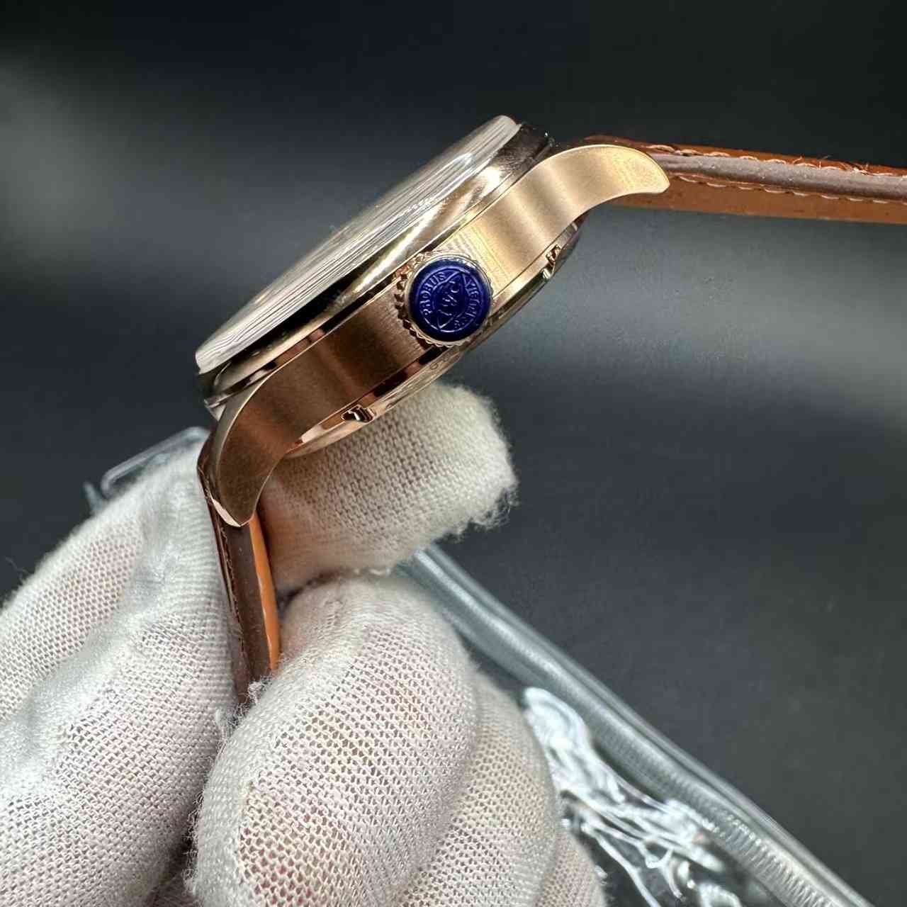 IWC Portugieser Perpetul Calendar Rose gold case 41mm white dial all works super clone automatic brown leather strap.