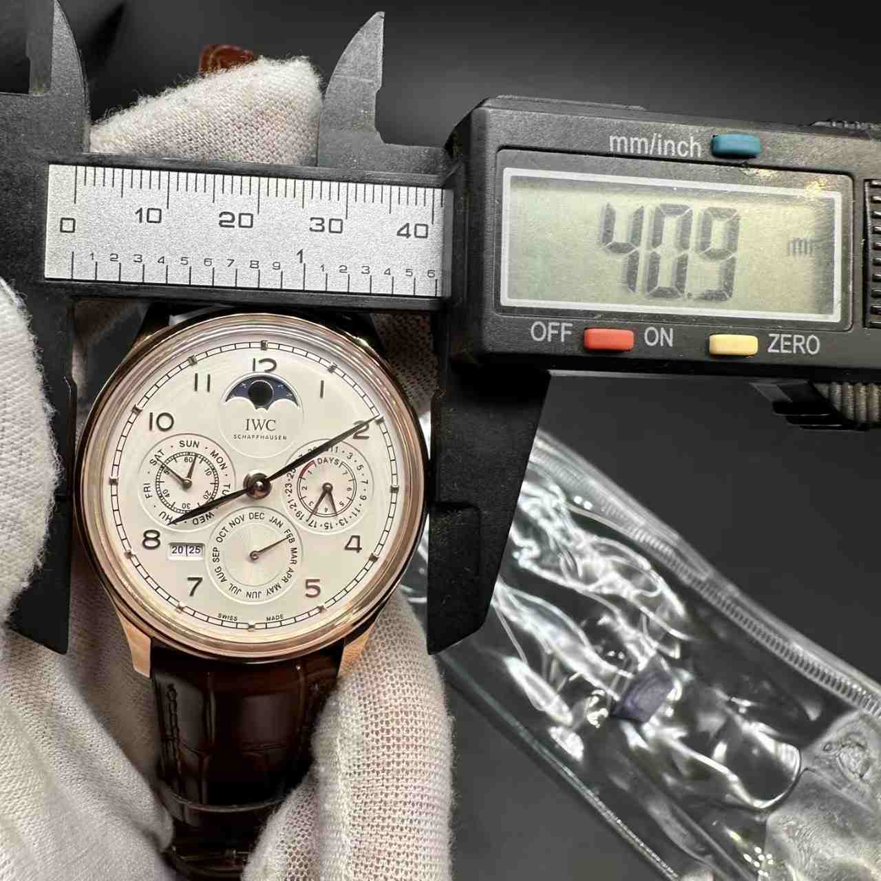 IWC Portugieser Perpetul Calendar Rose gold case 41mm white dial all works super clone automatic brown leather strap.