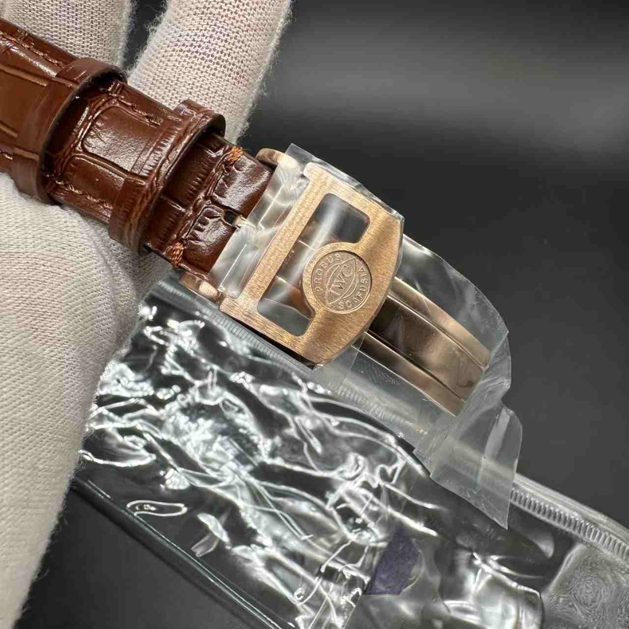 IWC Portugieser Perpetul Calendar Rose gold case 41mm white dial all works super clone automatic brown leather strap.