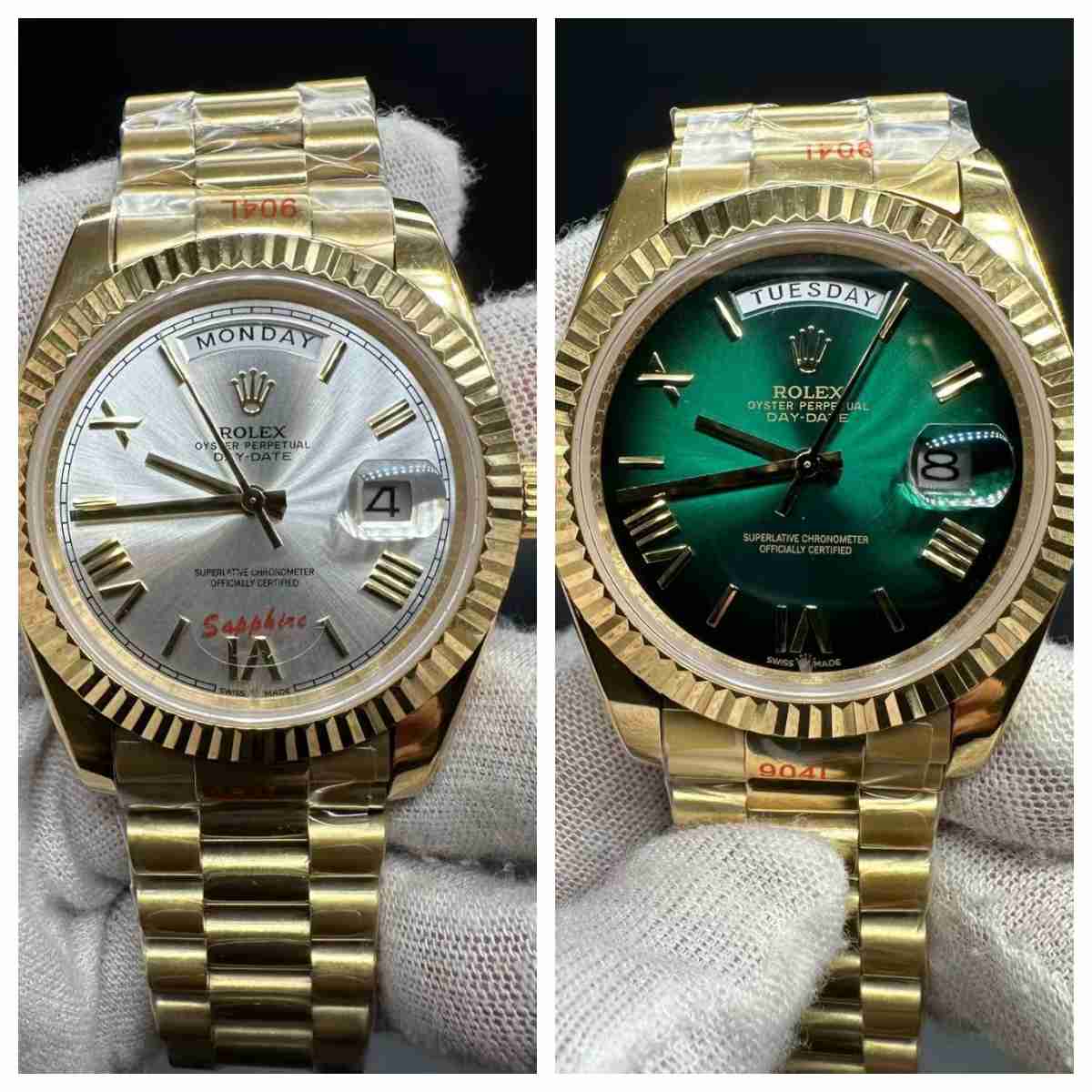 Daydate GD factory Miyota automatic AAA+ gold case 40mm green/silver dial President band. 136$