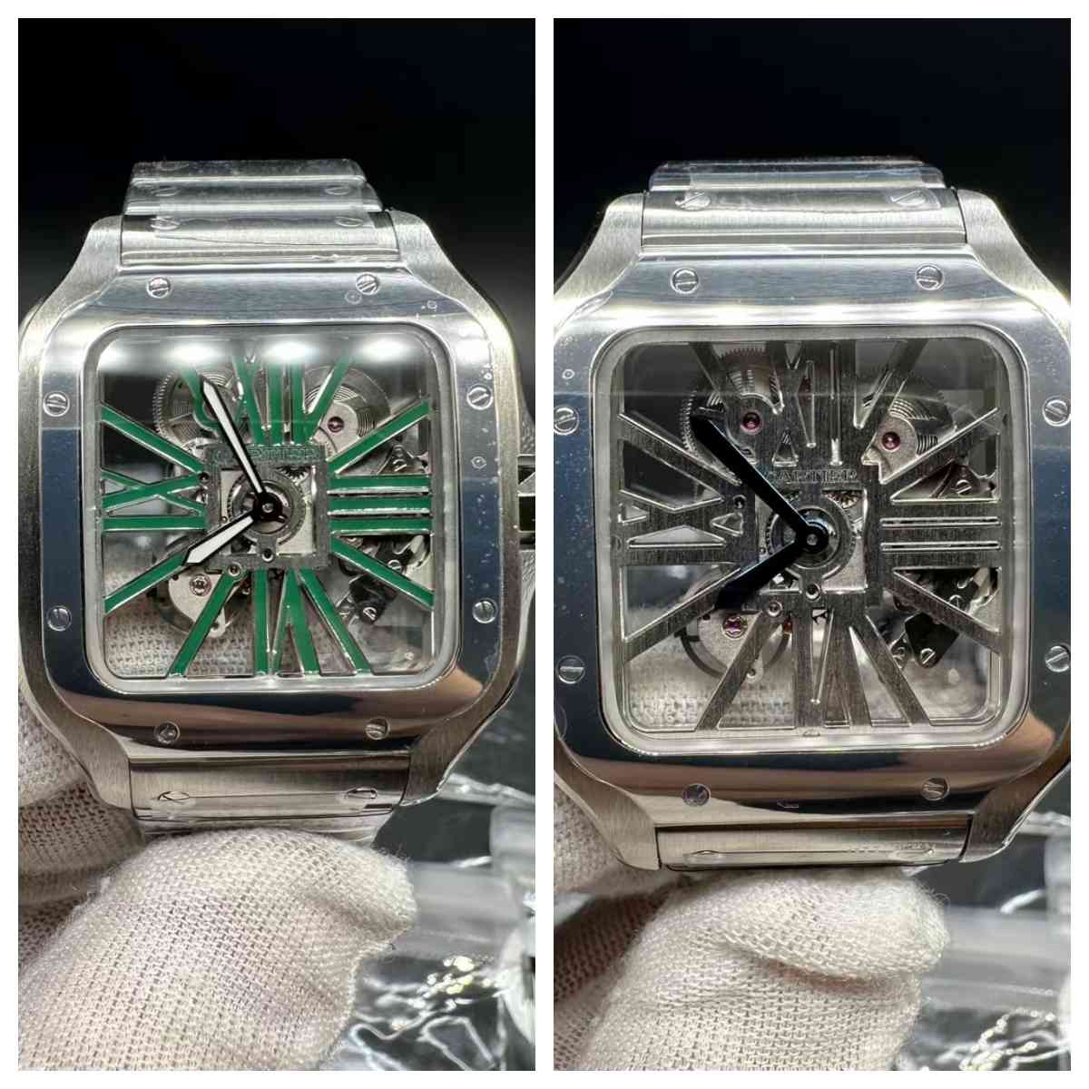 Santos super clone ML mechanical movement skeleton green /silver dial. 698$
