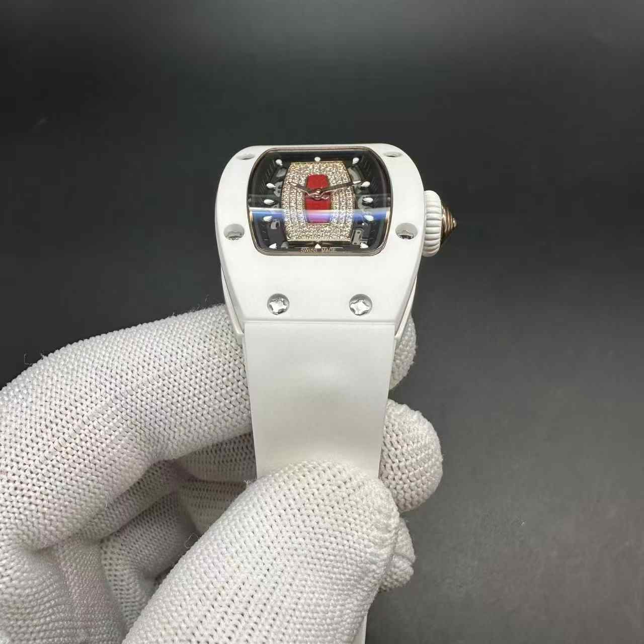 RM07-01 white ceramic women automatic high quality diamonds face white rubber strap. 300$