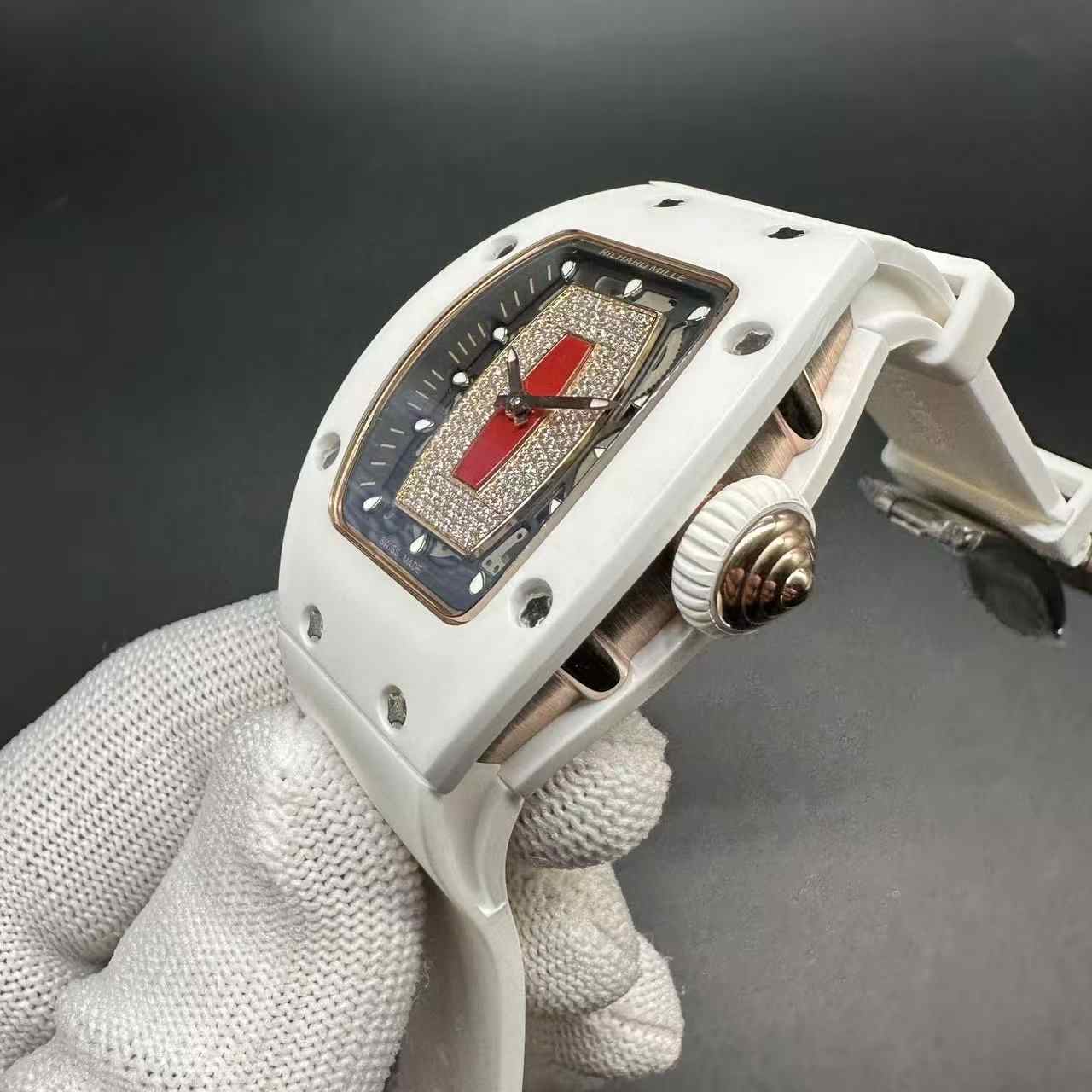 RM07-01 white ceramic women automatic high quality diamonds face white rubber strap. 300$