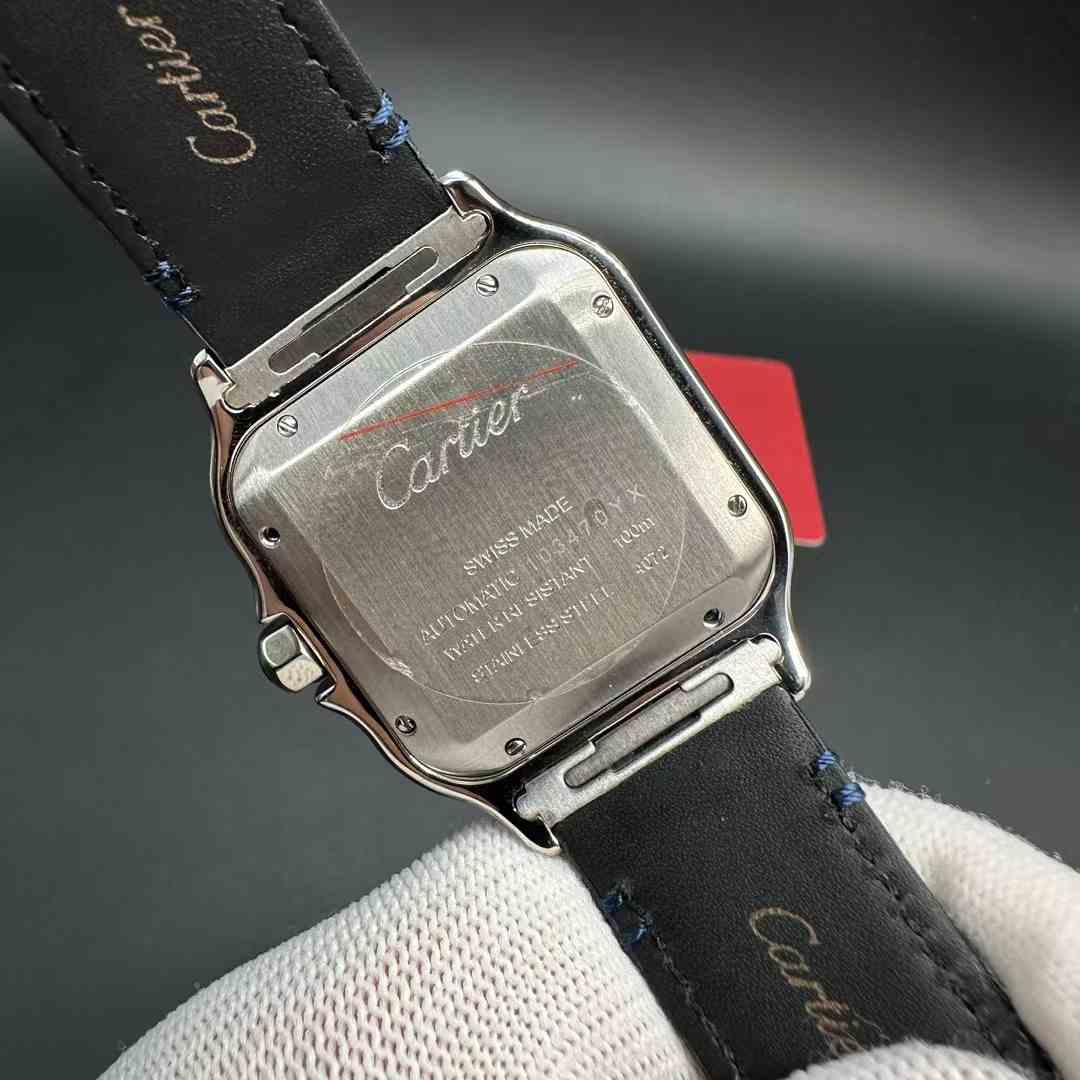 Cartier Santos THB 9015 automatic Diamonds silver case 38.5mn White dial Blue leather strap. 320$