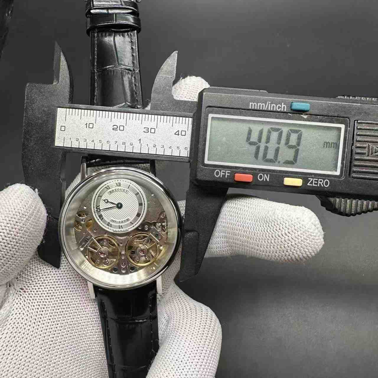 Breguet double Tourbillon steel case 41mm skeleton dial black leather. 150$