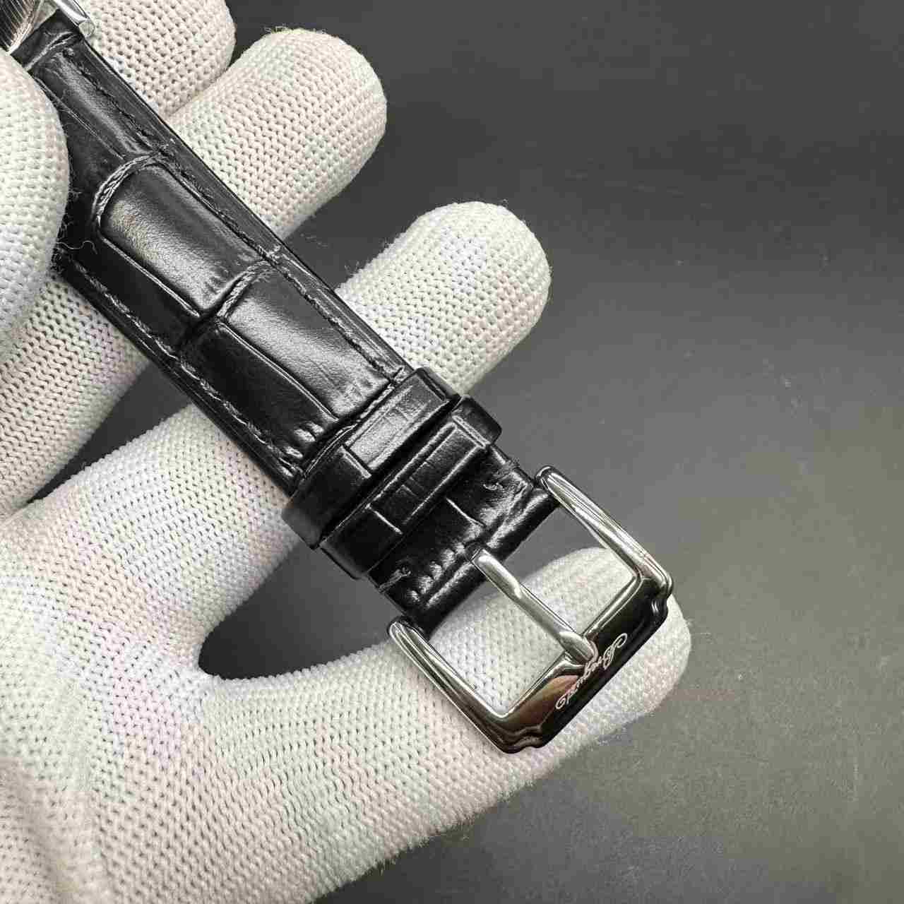 Breguet double Tourbillon steel case 41mm skeleton dial black leather. 150$