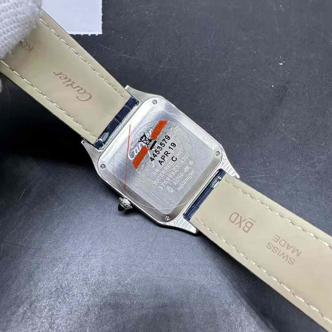 Santos Dumont high grade quartz movement Steel case 34mm White dial Blue leather strap 125$