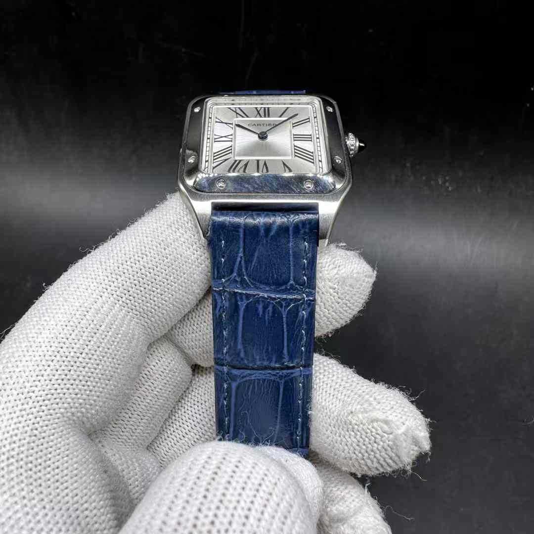 Santos Dumont high grade quartz movement Steel case 34mm White dial Blue leather strap 125$