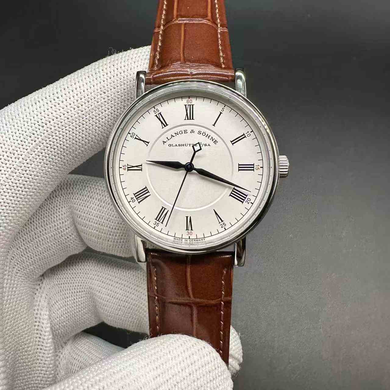 A.Lange shone Glashutte AAA+ Miyota automatic white dial brown leather. 125$