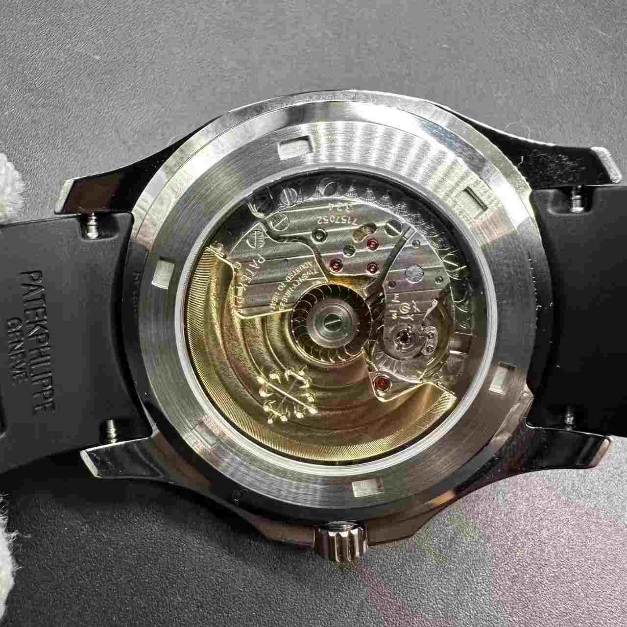 Patek Philippe 5167 super clone automatic Cal.324 baguette diamonds bezel silver thin case 40mm black dial black rubber strap. 450$