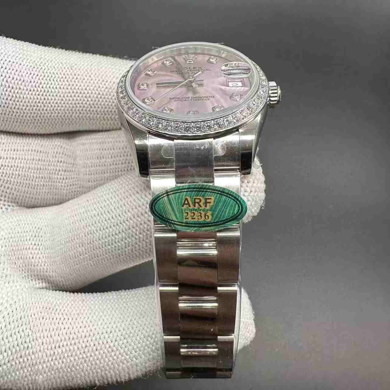 Datejust ARF 2236 automatic steel case 31mm diamonds bezel pink dial oyster band women watch. 380$