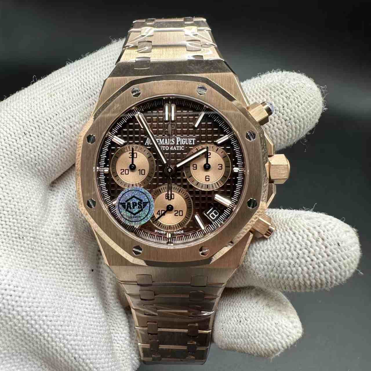 AP Royal Oak 26240 APS Cal.4401 chronograph automatic rose gold case 41mm Brown dial super clone. 768$