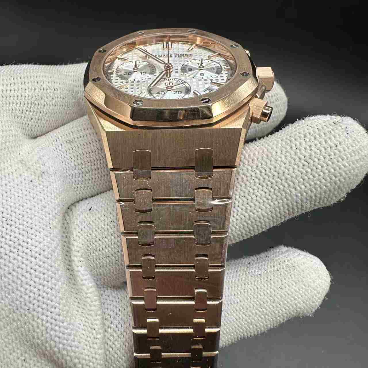 AP Royal Oak 26240 APS Cal.4401 chronograph automatic rose gold case 41mm White dial super clone. 768$