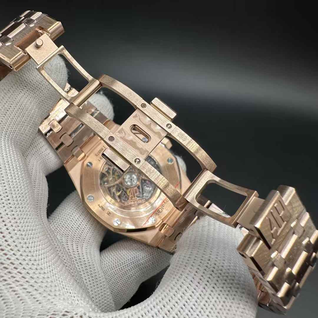 AP Royal Oak 15407OR THB new version Cal.3132 automatic movement Rose gold case 41mm Skeleton openwork dial two balance wheels.  580$