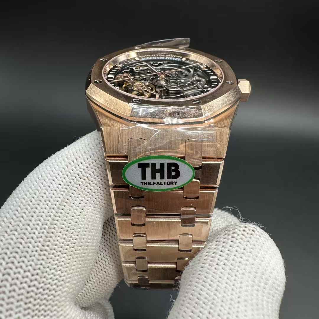 AP Royal Oak 15407OR THB new version Cal.3132 automatic movement Rose gold case 41mm Skeleton openwork dial two balance wheels.  580$