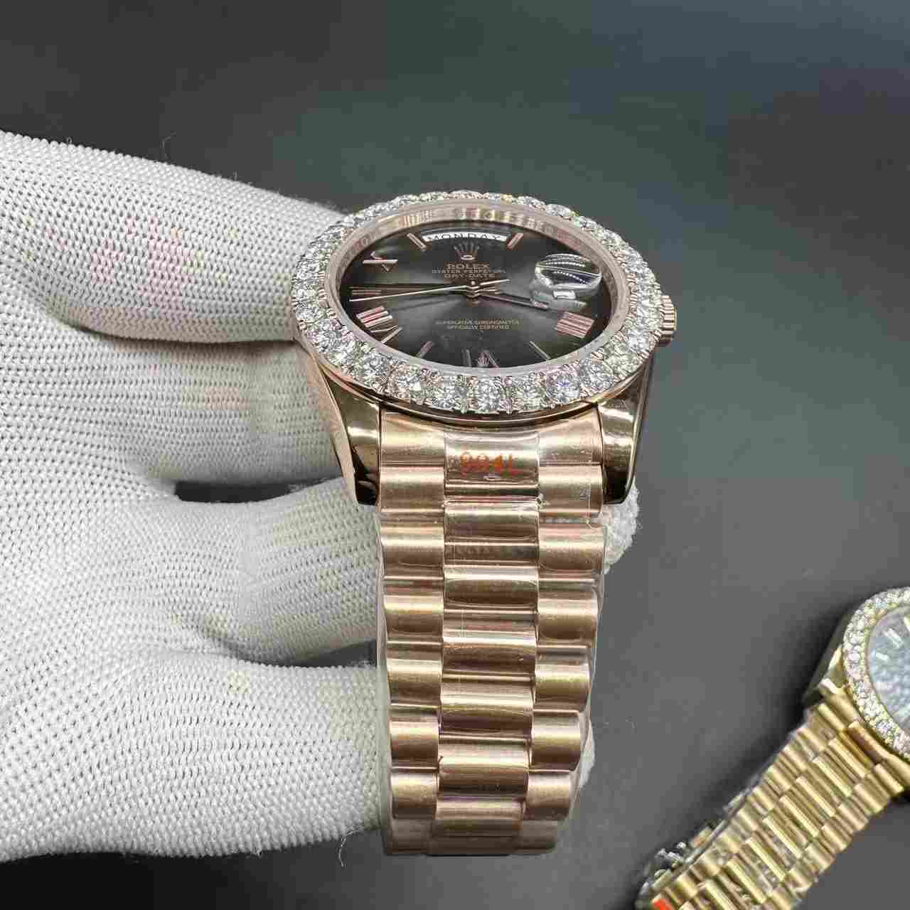 Daydate Moissanite diamonds bezel 40mm AAA+ GD factory rose gold case gray dial  president band. F048+L065 300$