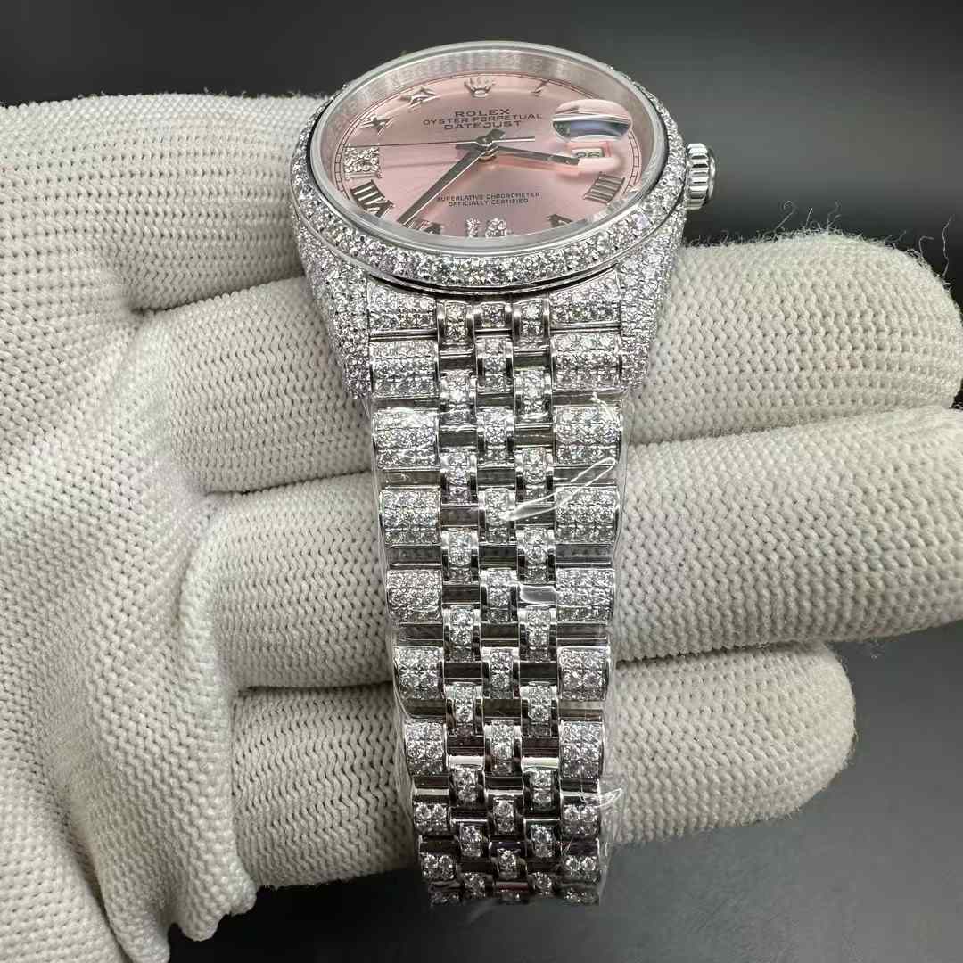 Datejust Moissanite diamonds case 36mm Copy clean 3235 customized  Pink dial Jubilee band women shiny watch. M130+L550 1500$